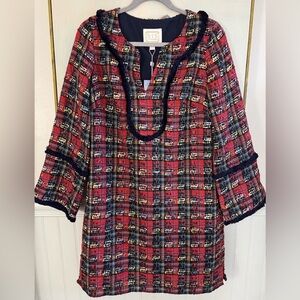 SAIL TO SABLE Red Navy Yellow Tartan Tunic Fringe Dress NWT Size Small
